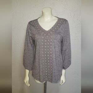 Gray Textured Long Sleeve Top